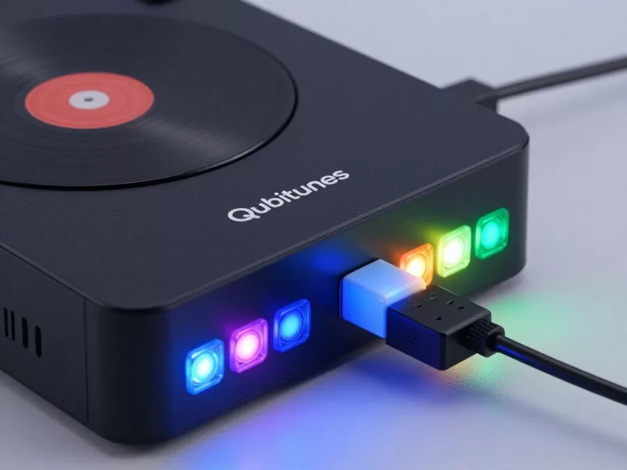 Qubitunes base station displaying LED feedback during playback