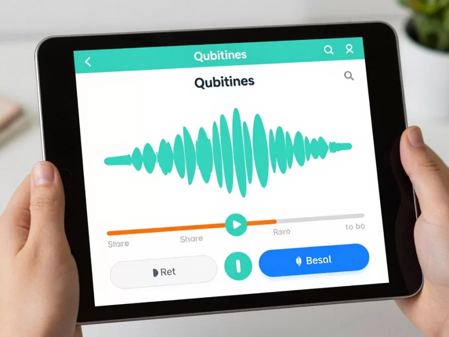 Qubitunes companion app showing recording and sharing features
