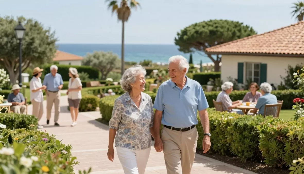 Retirees enjoying safe peaceful lifestyle in retirement destination
