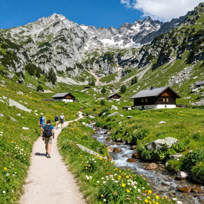 Slovenian Alps showing outdoor recreation and safety