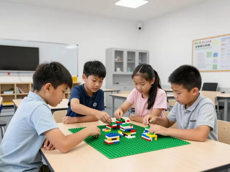 Smart Lego collaborative building session in classroom