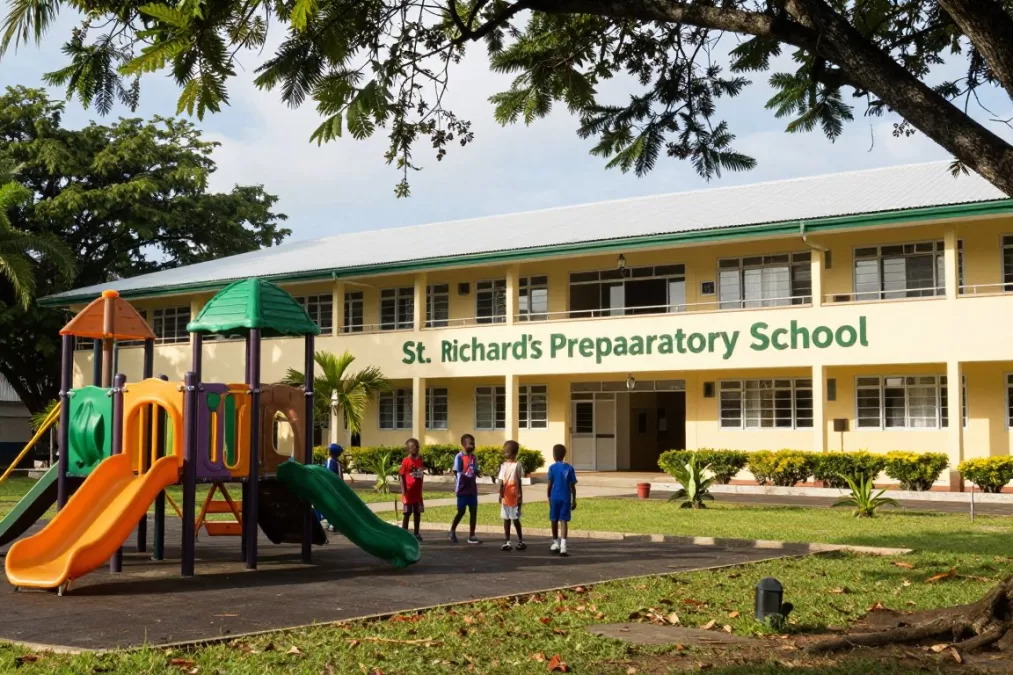 St. Richard's Prep school building exterior with playground