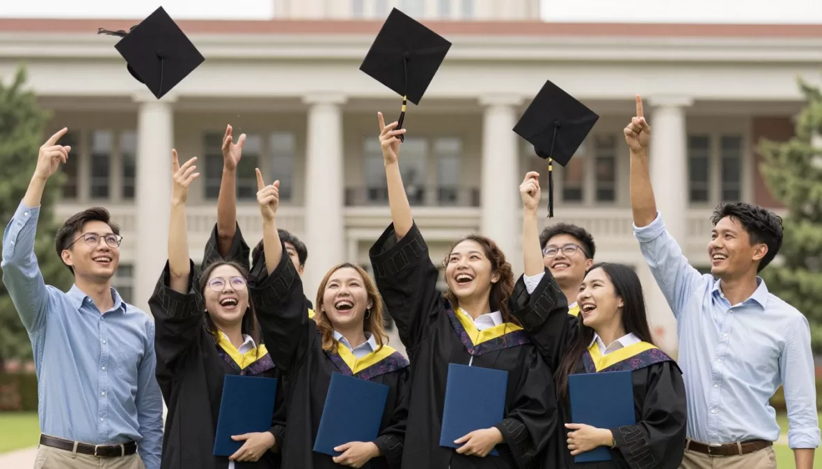 Successful engineering students celebrating admission