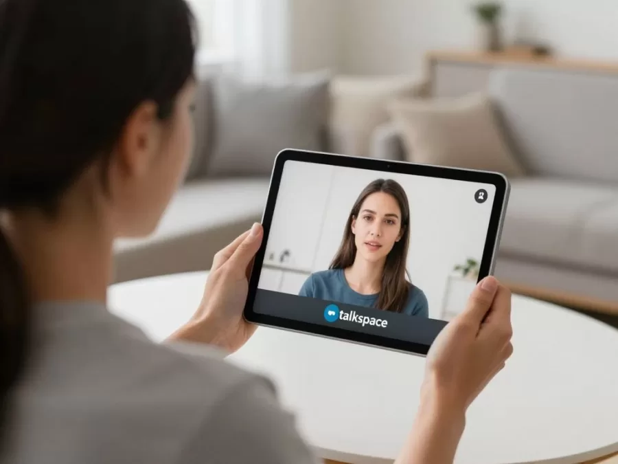 Talkspace therapy session on tablet device