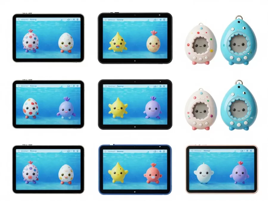 Tamagotchi Paradise Blue Water showing evolution stages