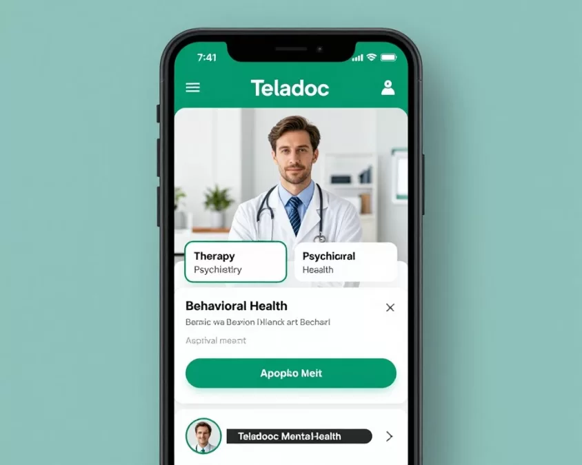 Teladoc mobile app showing mental health appointment types