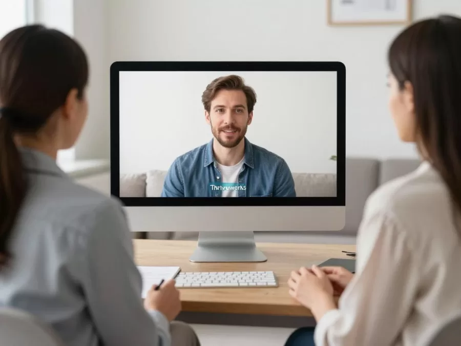 Thriveworks therapy session showing client-therapist interaction
