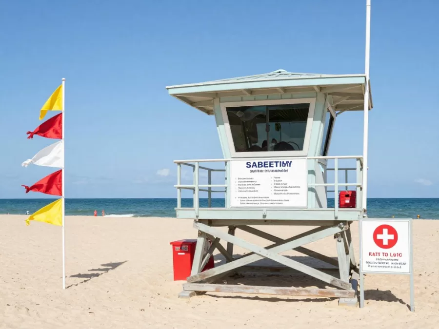 beach safety flags lifeguard station tropical beach