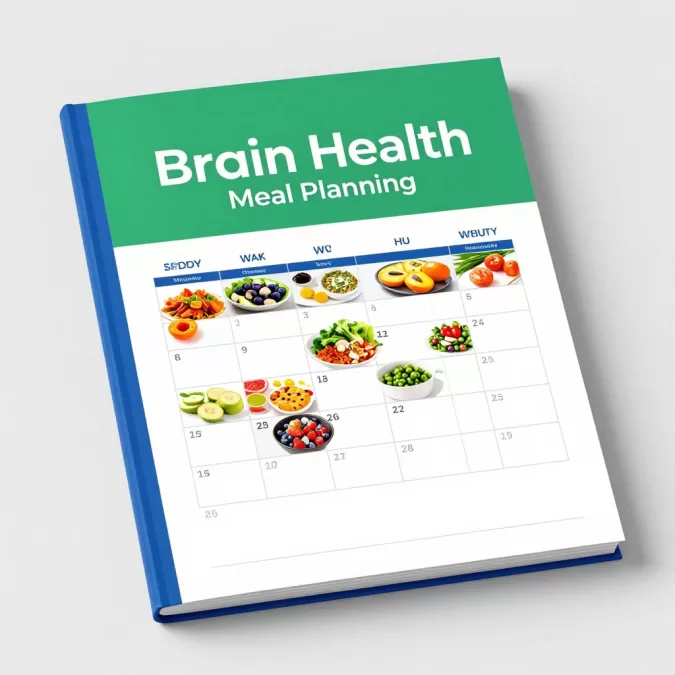 brain health meal planning guide showing weekly menu with cognitive nutrition foods