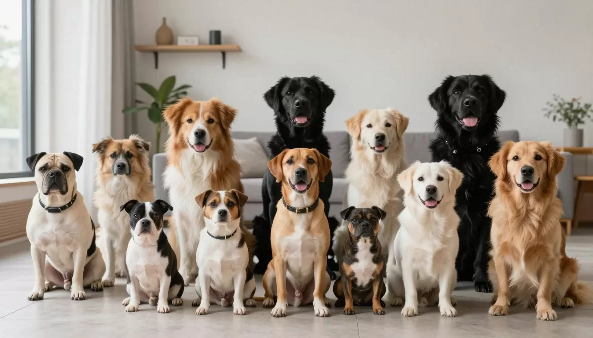 diverse dog breeds together representing variety of choices for pet parents
