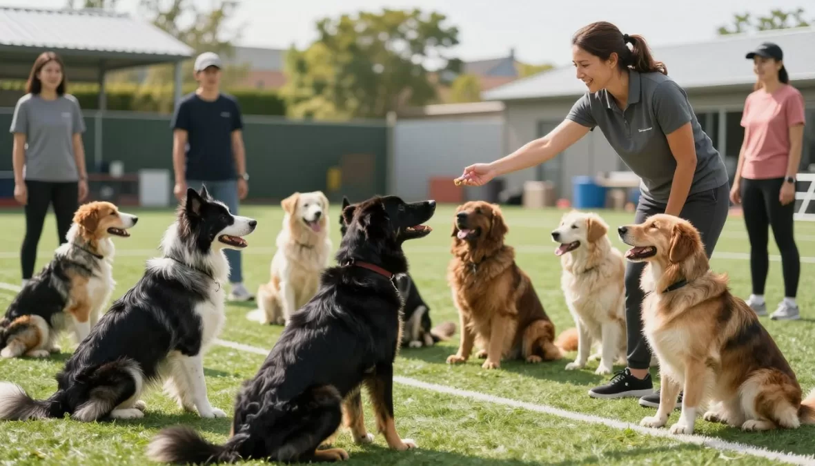 dog training session showing positive reinforcement methods