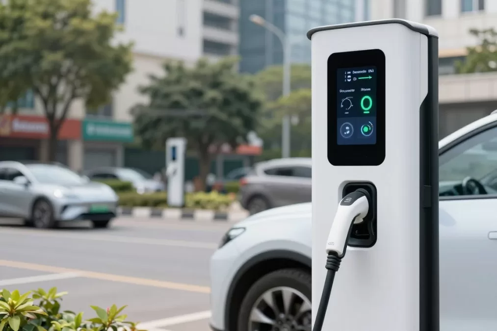 electric vehicle charging at modern station in India