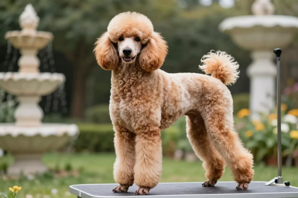 elegant Standard Poodle dog breed with professional grooming