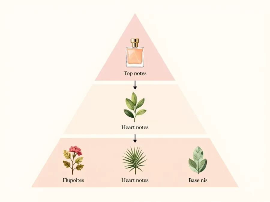 fragrance notes pyramid showing top heart and base layers