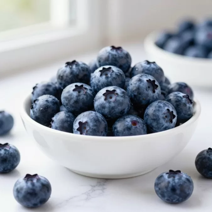 fresh blueberries in white bowl showing rich purple color and antioxidant properties