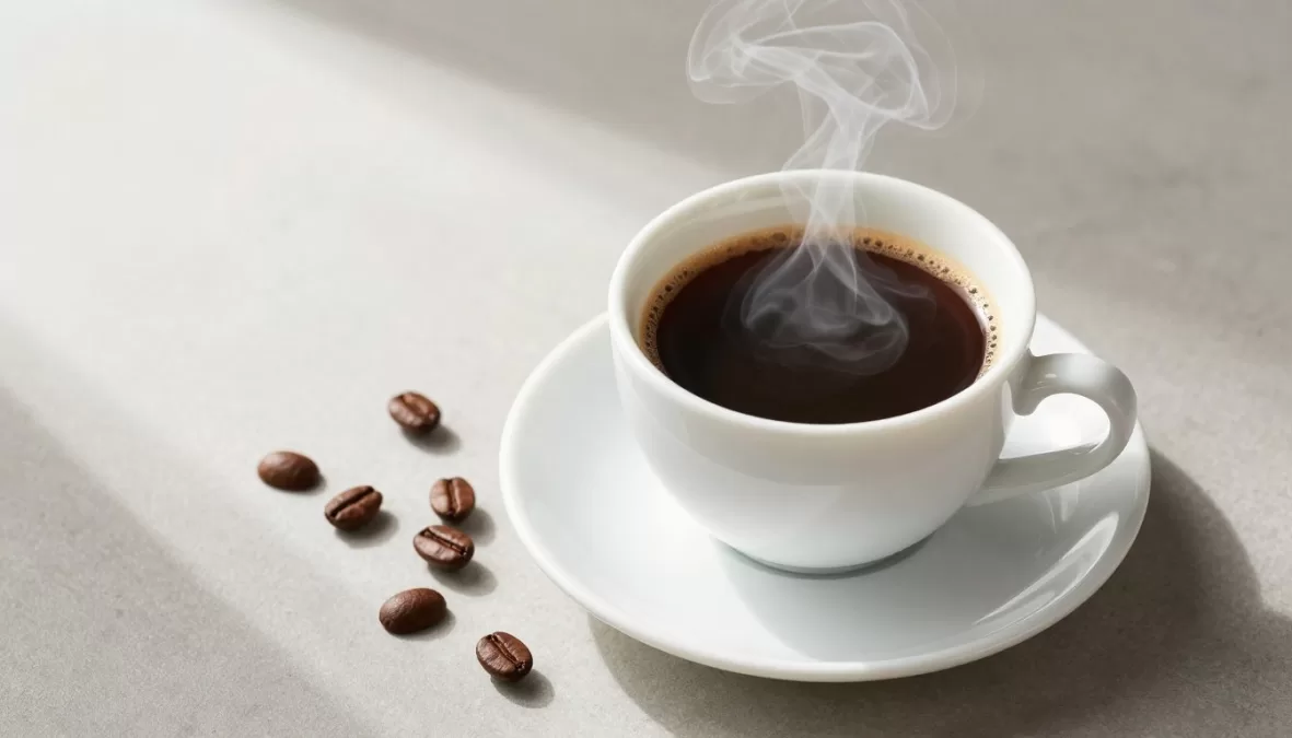 fresh brewed coffee in white cup showing caffeine benefits for brain health and alertness