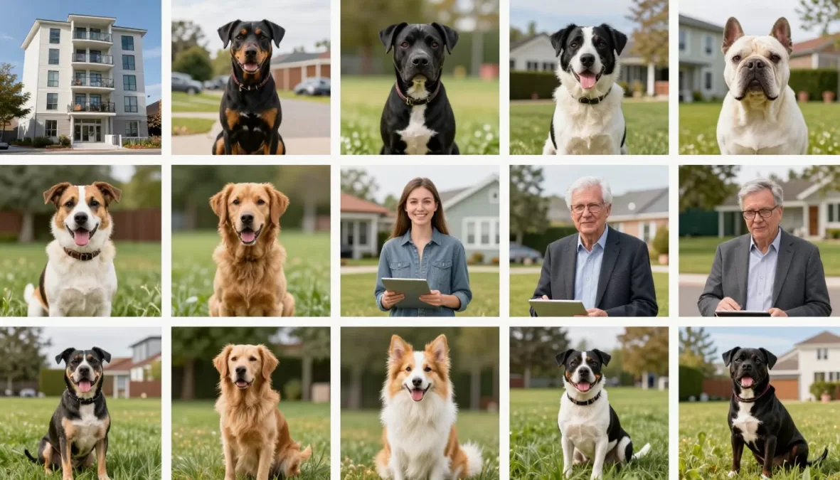 modern pet ownership showing diverse breeds in contemporary settings