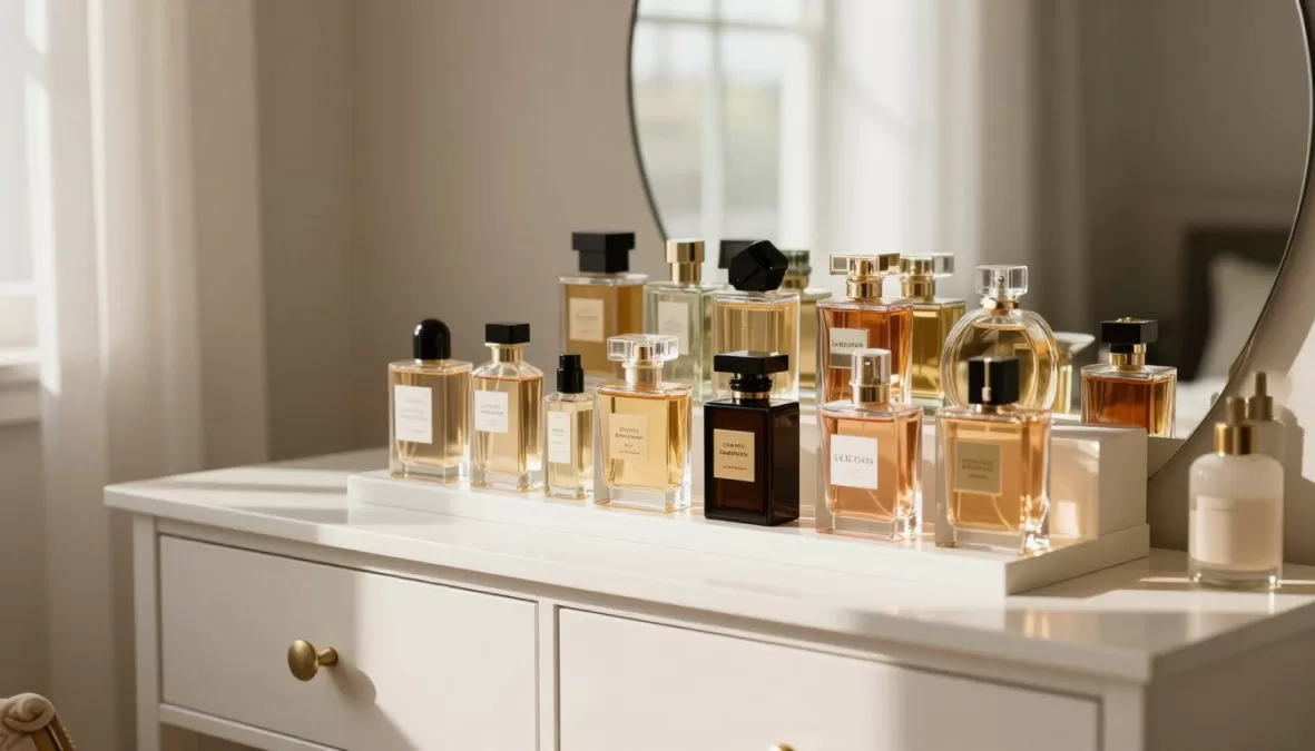 perfume bottles stored properly away from light