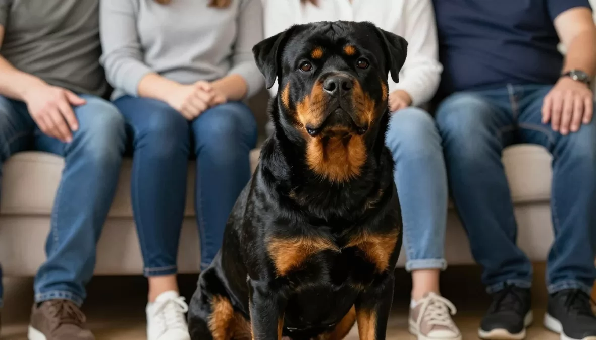 strong Rottweiler dog breed showing protective yet gentle nature