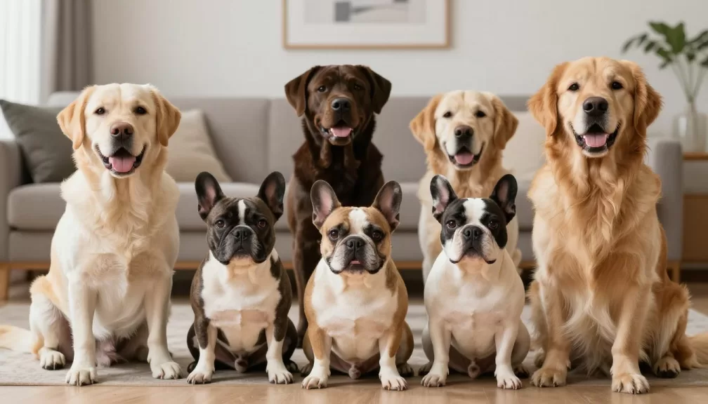 top 10 dog breeds 2026 featured in a modern home setting