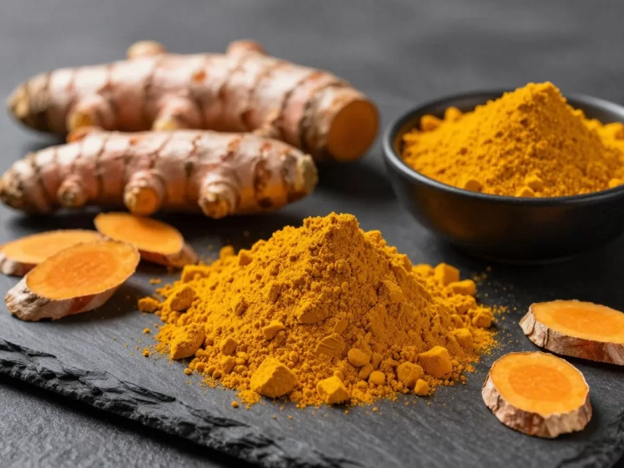 turmeric root and powder showing curcumin content for brain health and inflammation reduction