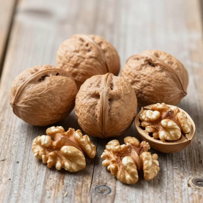 walnuts showing omega-3 content and brain health benefits with whole and cracked nuts