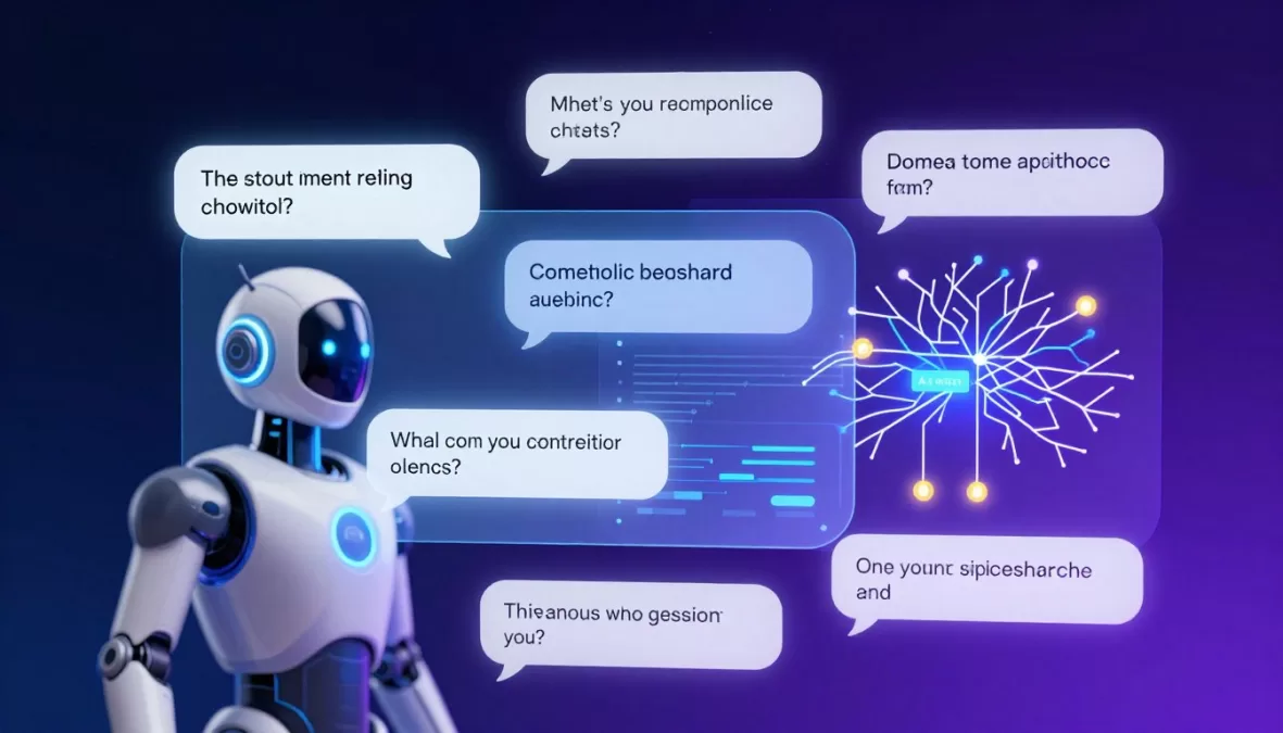 AI chatbot analyzing customer conversation with natural language processing visualization