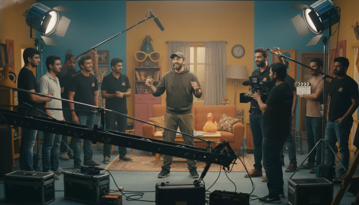 Ashish Chanchlani creating comedy sketches with production team