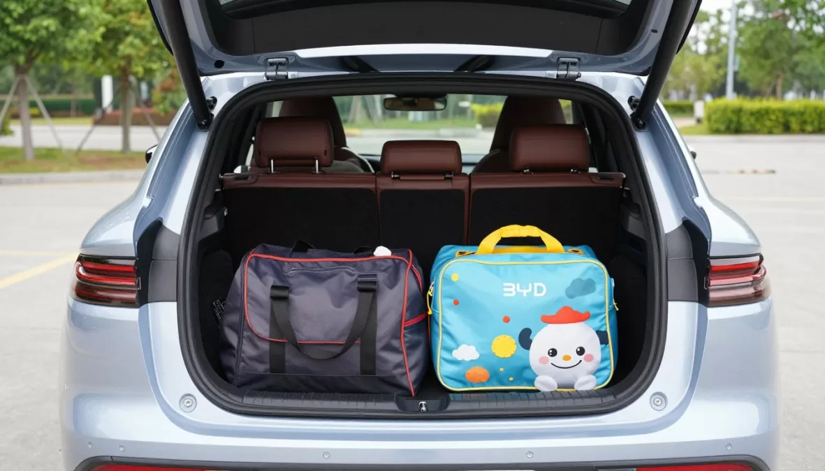 BYD Atto 3 cargo area with family gear