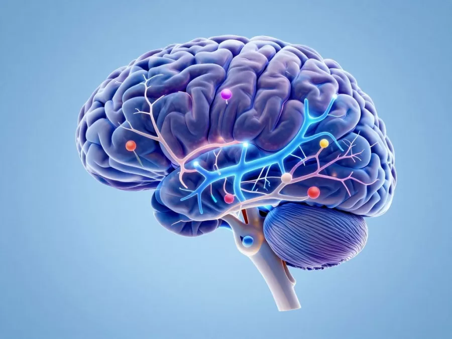 Brain science visualization with neural pathways and connections