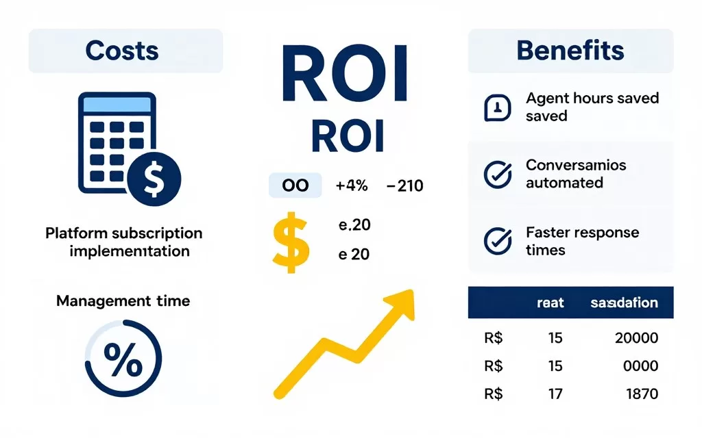 Chatbot ROI calculation infographic showing cost savings and performance metrics