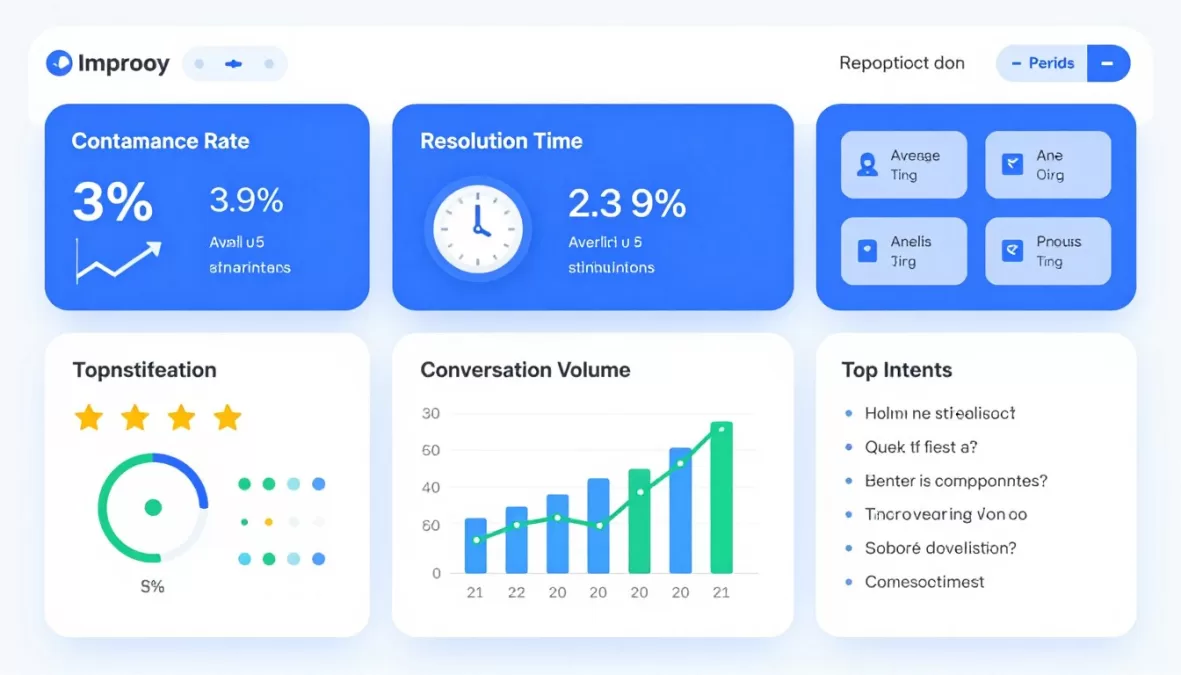 Chatbot performance dashboard showing key metrics and analytics