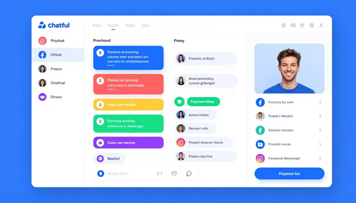 Chatfuel bot builder showing Facebook Messenger and Instagram chat flows