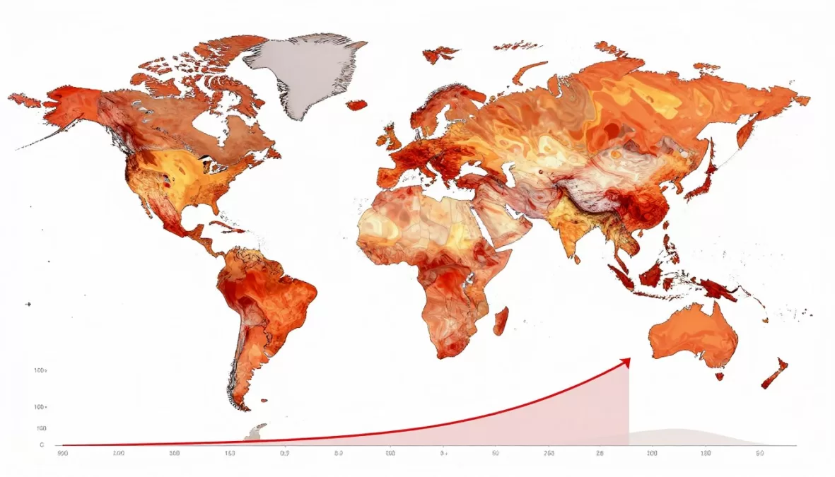 Climate change visualization showing global temperature increase patterns