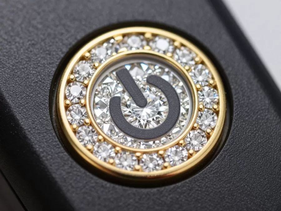 Close-up of diamond-encrusted buttons on Nintendo Wii Supreme console