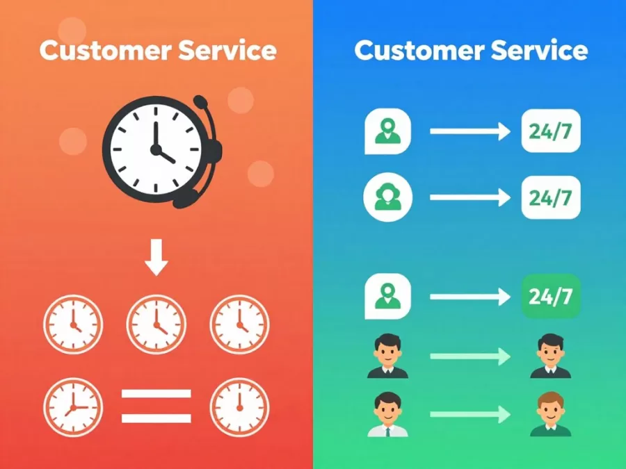 Comparison chart showing traditional customer service versus AI chatbot support efficiency
