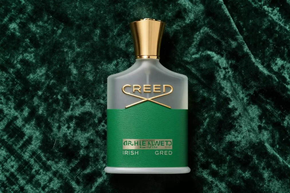 Creed Green Irish Tweed luxury bottle with gold crest