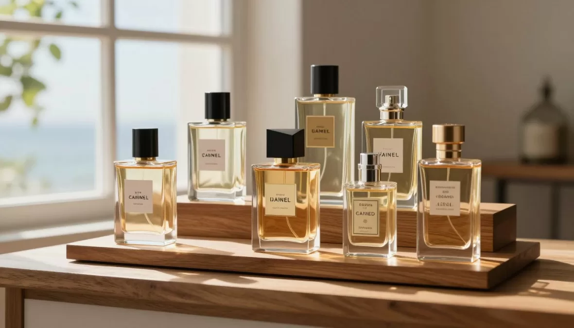 Curated collection of summer cologne bottles displayed