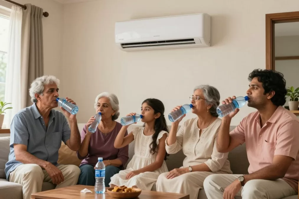 Family staying cool indoors with proper air conditioning during heat wave