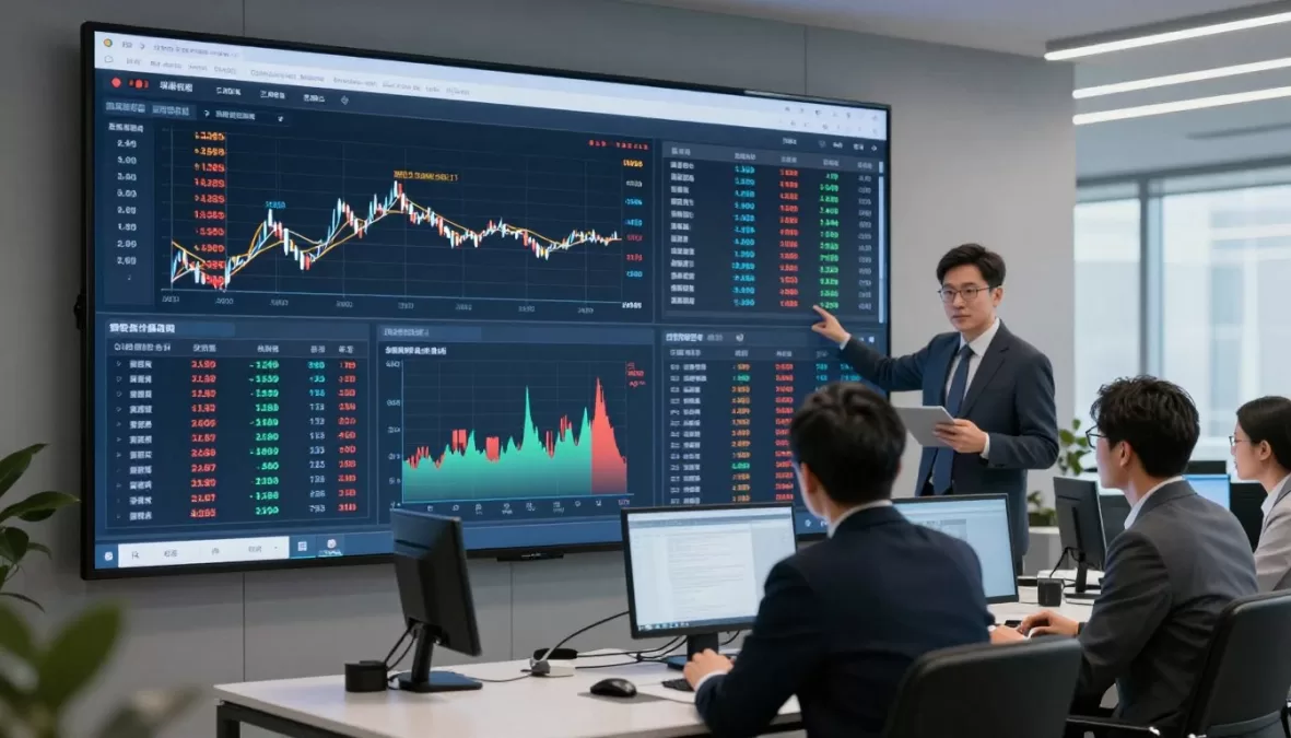Financial analysts reviewing luxury toy market trends on digital displays