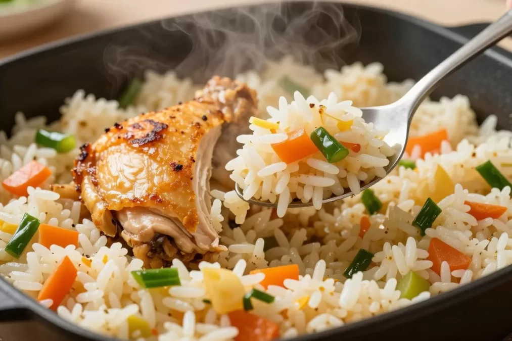 Finished one pan chicken and rice ready to serve