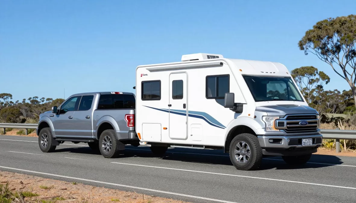 Ford F-150 Lightning towing caravan