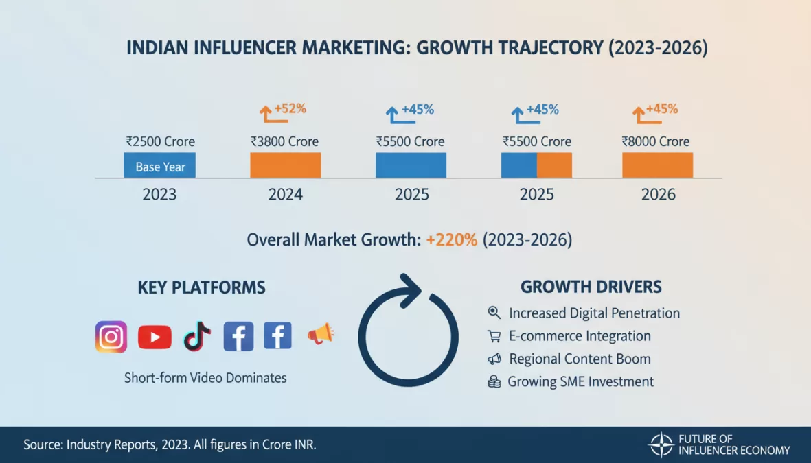 Graph showing growth of influencer marketing in India with upward trending statistics