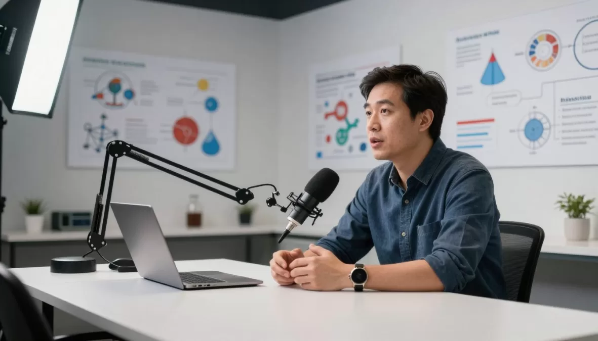 Huberman Lab podcast host Andrew Huberman in science-focused studio