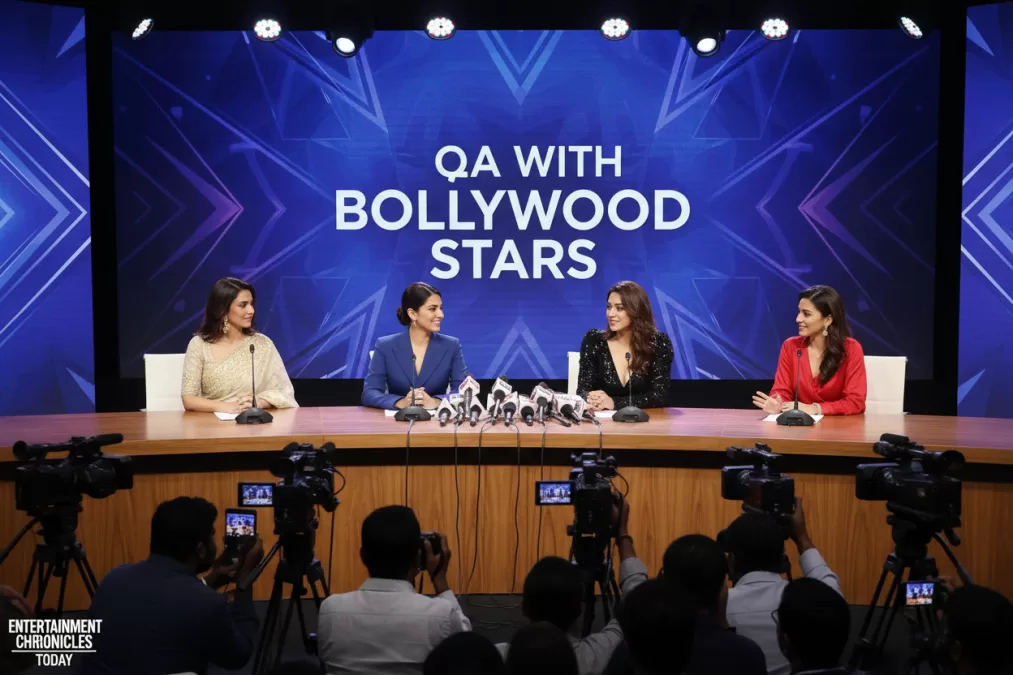 Indian actresses answering questions at press conference