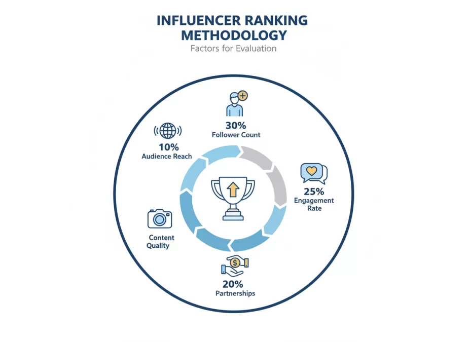 Infographic displaying ranking criteria for top social media influencers in India
