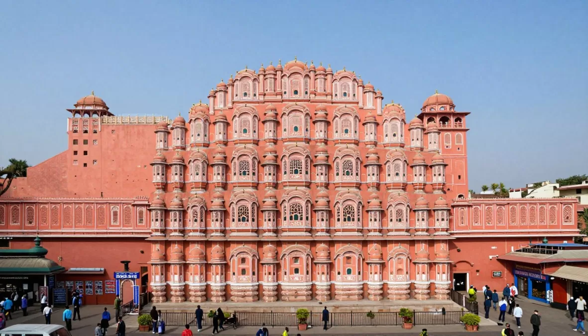 Jaipur cityscape showing Hawa Mahal and pink architecture perfect for destination weddings