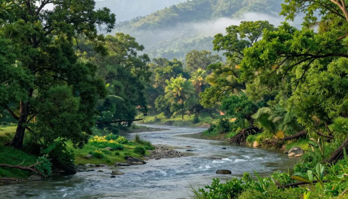 Jim Corbett National Park landscape with river and mountains for destination weddings