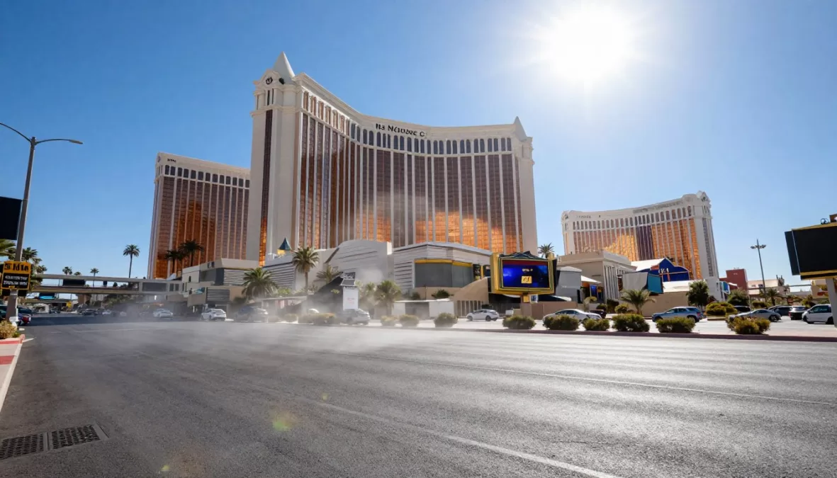 Las Vegas Strip during extreme heat wave with casino skyline