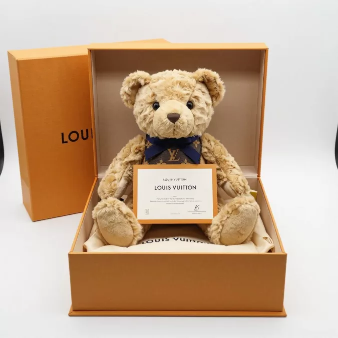 Louis Vuitton teddy bear authenticity certificate and luxury packaging